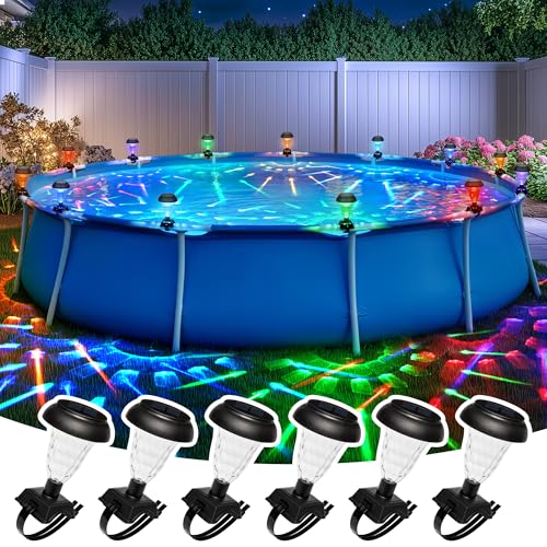SUNCKET Solar Pool Lights for Framed Above Ground Pools, Waterproof Lights at Night Backyard Pool Accessories, RGB Color Light for Frame Swimming Pools, 6 Pack