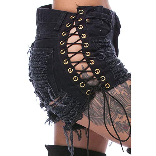 Swbreety Women High Rise Side Straps Lace Up Stretch Jeans Booty Denim Shorts