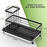 Cisily Kitchen Sink Caddy Organizer, Rustproof Non-Slip Soap Dish Dispenser Brush, Sponge Holder for Kitchen Sink, Kitchen Organization and Storage, Home Essentials Accessories（Matte Black）