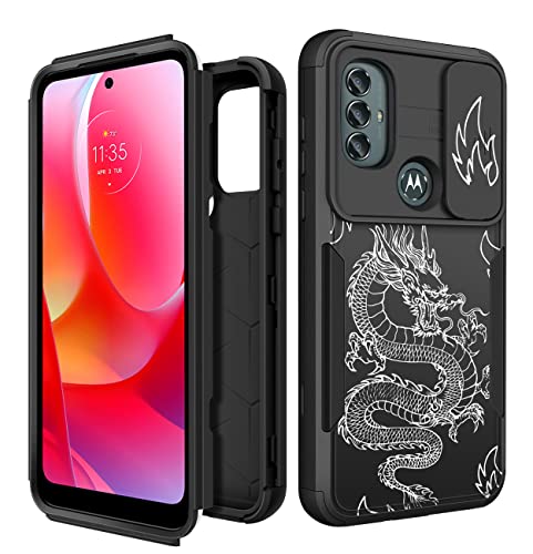 Plakill for Motorola Moto G Pure/G Power 2022 /G Play 2023 Case with Camera Cover for Women Men Girls,Heavy Duty Dragon Military Grade Protctive Shockproof Phone Cases with Sliding Protector