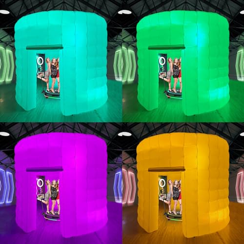 CZGBRO Inflatable Photo Booth, Portable Photo Booth Enclosure Tent for Weddings Parties Events Birthday Shows Bars, 8 Pieces of Inflatable Props(White, 10'x10'x9', 2 Doors)