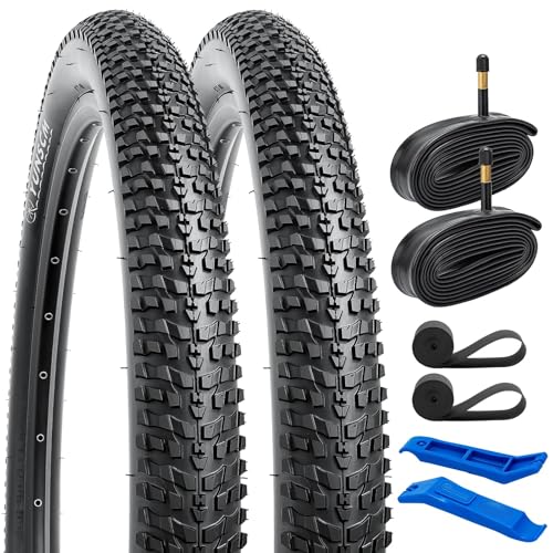 YUNSCM 2-PCS 29" Mountain Bike Tires 29x2.30/58-622 and 29" Heavy Duty Bike Tubes Schrader Valve with 2 Rim Strips Compatible with Off Road Bike 29x2.25 29 x 2.30 29x2.35 Bike Tires and Tubes (Y-921)