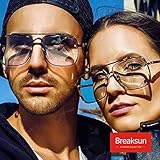 Breaksun Aviator Sunglasses - Vintage Diamond Cutting, Gradient Lens - Gold Frame, Clear Lens