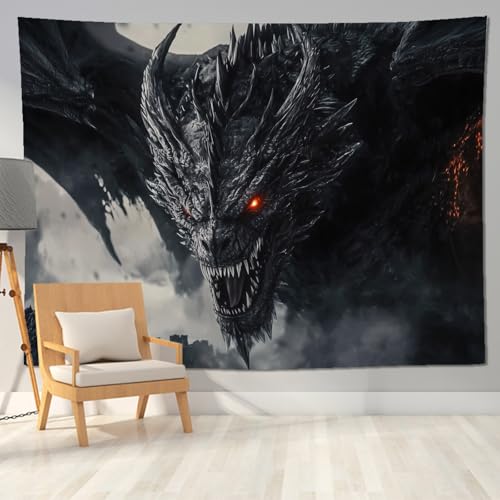 keowhsf Gothic Medieval Dragon Art Tapestry – Fantasy Wall Hanging Featuring a Legendary Dragon, Cool Mythical Art Decor for Bedroom, Dorm, Game Room