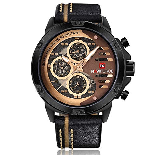 NAVIFORCE Sport Military Watches for Men Waterproof Watch Analog Quartz Leather Band Date Calendar Clock Wristwatch