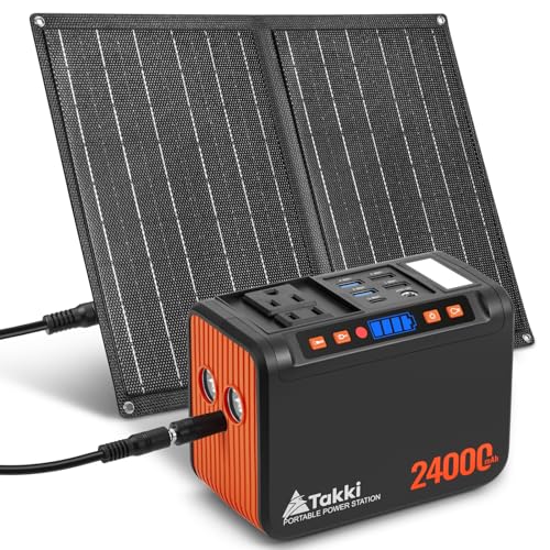 Takki 120W Peak Solar Generator Portable Power Station with 21W Panels, 88Wh Solar Charger Power Bank AC DC USB Ports for Camping Tent Laptop Outdoor Emergency