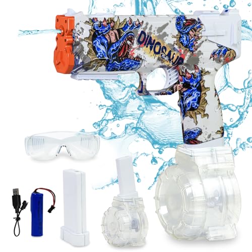 ENJOYS JOYFULLY Electric Water Gun for Adult & Kid,Automatic High Powered Pulse Shooter Squirt Guns with Simulated Recoil,IP67 Waterproof,Swimming Pool Outdoor Toy Game (Blue-White)