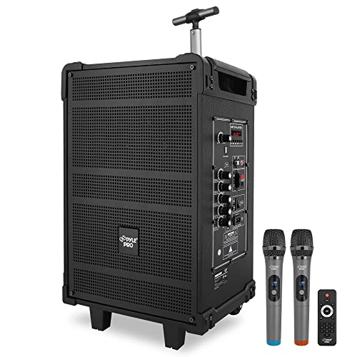 Pyle 10'' Portable Wireless Bluetooth Speaker System - Built-in Rechargeable Battery, Wireless Microphone, USB/Micro SD/FM - 600 Watt FM Radio with Digital LED Display, PWMA1099A,Black