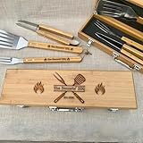 Personalized BBQ Tool Set with Custom Engraving, Bamboo Grill Utensils in Wooden Case, Custom BBQ Gift for Grill Lovers, Father's Day, Christmas Gift Set for Dad or Grandpa, 3-Piece Set