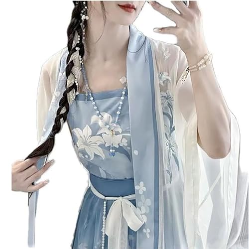 Large Size 8XL Chinese Hanfu Women Traditional Cosplay Costume Song Dynasty Summer Blue Hanfu 3pcs Suit (5XL weight 72.5-85kg)