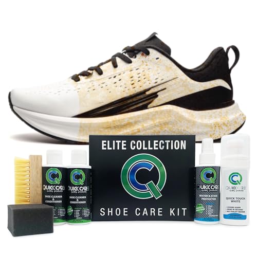 QuickCare Elite Collection - 4 oz Shoe Cleaner & Conditioner, Water & Stain Protection, 2.5 oz Quick Touch White, Brush & Sponge - Complete Shoe Cleaning Set for Sneakers, Leather, and More