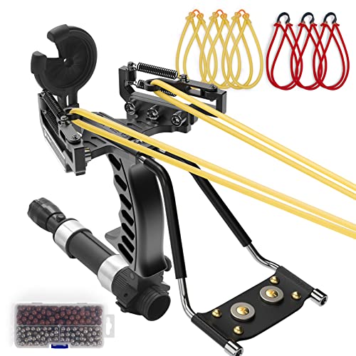 Goldboy Hunting Laser Slingshot with Arrow Biscuit, Fishing Slingshot Professional for Adults, Wrist Rocket Slingshot with 6 Rubber Bands Replacement and 220 Ammo
