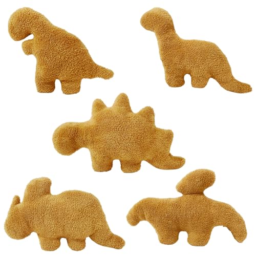 Isaacalyx 5 Packs Dino Nugget Pillow Plush, Soft Dinosaur Chicken Nuggets Pillow for Birthday Gifts, Dinosaur Theme Party Decorations (5 Packs Dino)