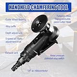 Pneumatic Chamfering Tool Handheld, Mini Air-Powered Chamfering Machine Trimming, 45° Arc Corner with 1/4 Inch Air Inlet for Metal Wood Beveling Deburring (C&R Angle Blades)