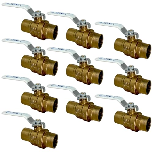 PROCURU 10-Pack 3/4-Inch Sweat (CxC) Heavy Duty Brass Ball Valve, Full Port, 600 WOG, Certified Safe (3BC075-10P)