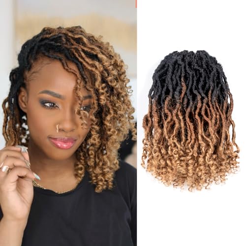 Toyotress Passion Locs Crochet Hair - 10 Inch 8 Packs Ombre Brown Blonde Faux Locs Crochet Hair Curly Ends, Short Bob Curly Locs Pre-Looped Synthetic Braiding Hair Extensions (10 Inch, OT30/27)