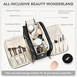 Travel Makeup Bag Women's Large Capacity Cosmetic Portable Organizer Large Opening Waterproof Storage Toiletry Bags Vertical Free-Standing Brush Holder for Easy Access Black