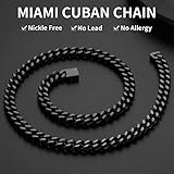 Mens Cuban Link Chain, Black Miami Cuban Chain Necklace for Men, 9mm Wide Hip Hop Mens Jewelry, 22"