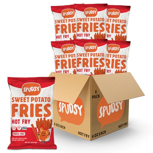Spudsy Hot Fries - Spicy Sweet Potato Fries | Vegan, Gluten Free Veggie Straws| Plant-Based, Non-GMO, Kosher, Superfood Snack | 6 Pack, 4 oz Bags