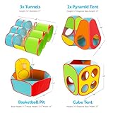 Playz 7pc Kids Play Tent with 1 Big Ball Pit for Babies, 3 Play Tunnel for Toddlers, and 3 Pop Up Tents Playhouse Bundle, Best Birthday Gift for Boys & Girls, Indoor & Outdoor Use Portable Play Center