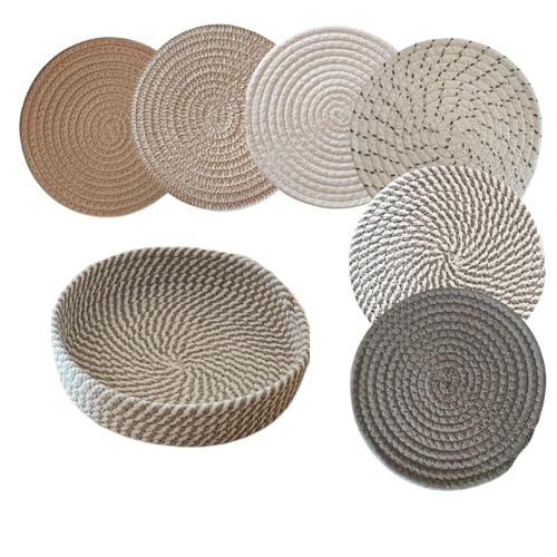 BUITLU Hot Pads for Kitchen, 8 Inch Trivet Mats Set for Hot Dishes, Trivets for Hot Pots and Pans, 6 Pcs Heat Resistant Mats for Countertop and Table, Plate Mats with Storage Basket