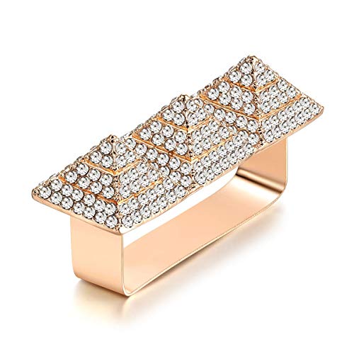 Wellotus Punk Alloy Pyramid Ring Rhinestone Hip Hop Rapper Red Lip Kiss Ring Costume Jewelry, 2 Finger Size (Gold)