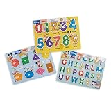 Melissa & Doug Disney Wooden Peg Puzzles Set: Letters, Numbers, and Shapes and Colors Letters And Number Puzzles, Disney, For Toddlers And Kids Ages 3+