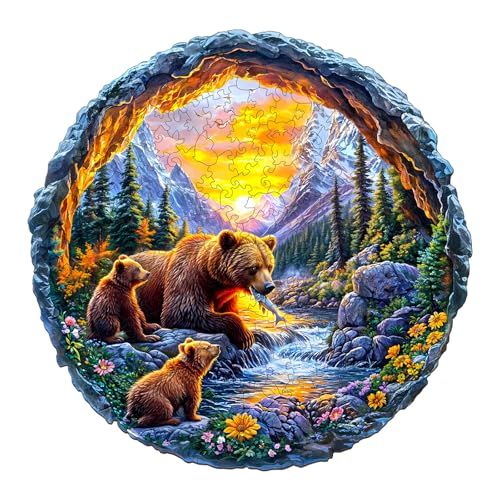 KAAYEE Wooden Puzzles for Adults Visual 3D Bear Family Wooden Jigsaw Puzzles for Adults 290 Pieces Animal Wood Puzzle Gifts for Adults and Kids Bear Puzzles(13.4 * 13.4in)