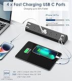 Desk Clamp Power Strip USB C,40W Total Fast Charging Station,4 PD 20W USB C Ports,Desk Edge Mount Power Strip 6 USB Ports 5 AC Outlets Surge Protector,6ft Cord,Fit 1.96" Tabletop Edge