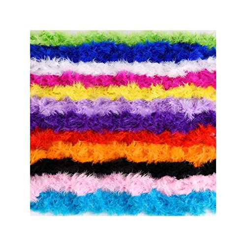 WXJ13 12 Packs 6.6ft Colorful Feather Boas, Turkey Feathers Boa Rainbow Boa Chandelle Feather Boa Colorful Marabou Feather Boas for Craft Wedding Party Dress Up Halloween Costume Decoration