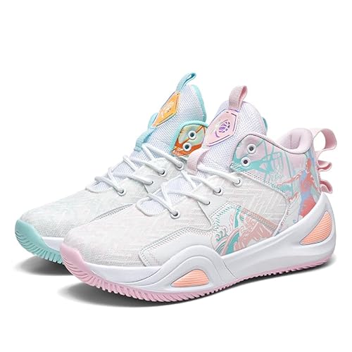KIUSMETY Basketball Shoes for Womens Mens Breathable Fashion Sneakers Comfortable Volleyball Outdoor Non Slip Sport Woman Man Shoe Greenpink Size 9