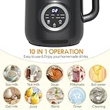 10-in-1 Nut Milk Maker, 40oz Blender Homemade Almond, Oat, Soy, Coconut Milk, Juice & Soup, Electric Bean Milk Machine with Delay Start/Auto-Clean/Boil Water/Keep Warm (Black)