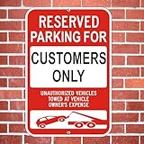 3 Pack Reserved Parking For Customers Only Sign, 18" x 12" Unauthorized Vehicles Towed Sign| Reflective Rust/Fade-Free Metal Warning Sign for Private Property, Parking Lots, Home Driveways