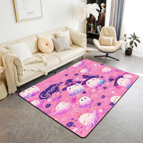 jejeloiu Halloween Area Rug 3x5 Cute Groovy Living Room Rugs for Kids Boys Girls Teens Spiderweb Decorative Carpet Sweet Purple Indoor Floor Mat