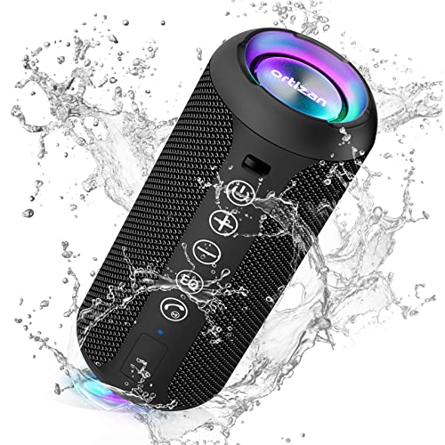 Ortizan Portable Bluetooth Speaker: IPX7 Waterproof, 24W Loud Sound, Deep Bass, Bluetooth 5.3, LED Lights, Wireless Stereo Pairing, 30H Playtime, for Home/Outdoor/Party/Beach, Birthday Gift (Black)