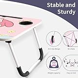 Kawaii Laptop Desk Foldable Kawaii Bed Desk Table Cute Folding Breakfast Tray Portable Lap Standing Desk Notebook Stand Reading Holder for Bed/Couch/Sofa/Floor (Pink)