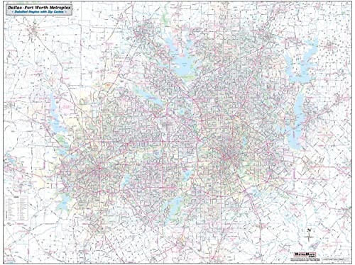 Texas Map Store Dallas & Fort Worth Regional Area Major Arterial Wall Map, Laminated, Full Color, 42"H x 54"W