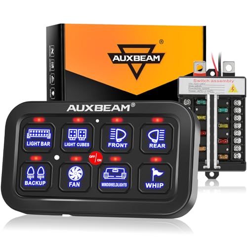 Auxbeam Switch Panel 8 Gang Switch Panel BB80 Universal Circuit Control System Relay Box Automatic Dimmable Panel Switch Box LED Switch Panel for Car Truck Offroad ATV SUV - Blue, 2 Years Warranty