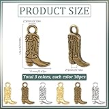 SUNNYCLUE 1 Box 3 Colors 90Pcs Cowboy Boot Charms Western Charms Bulk Vintage Antique Silver Gold Alloy Cowboys Boots Charm for Jewelry Making Charms DIY Crafts Necklace Bracelet Earring Keychains