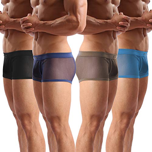 EXmalAia Men's Underwear Sexy Mesh Breathable Boxer Briefs Low Rise Cool Boxers Pack Set (Color : Style 1 Black/Navy/Army/SkyBlue, Size : S)