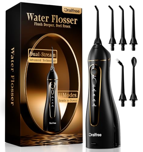 Oralfree Water Flosser Teeth Pick - Dental Cordless Portable Floss Picks Rechargeable Travel Pik Irrigation Cleaner IPX7 Waterproof Oral Irrigator Electric Flossing Machine for Home Teeth Cleaning