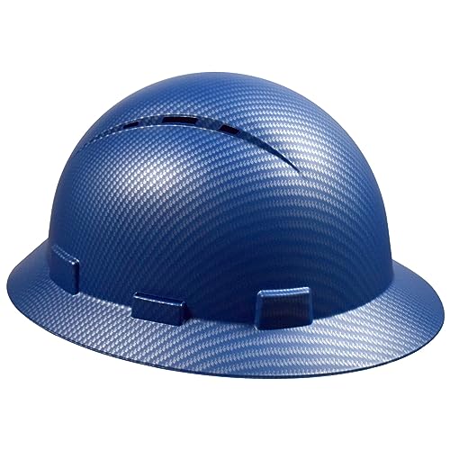 TOKISHI Full Brim Hard Hat - OSHA Safety Helmet Durable Lightweight Carbon Fiber Hard Hat for Construction, 6-Point Ratchet Suspension Protective Gear for Men and Women (Matte Blue)