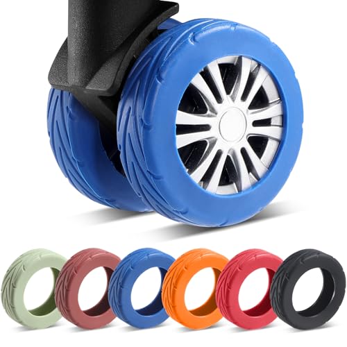 8 Pcs Upgrade Luggage Wheel Covers, Carry On Luggage Suitcases,Wear-Resistant, Anti-Noise, Silicone Wheel Protective Covers for 2-2.4" Spinner Wheel,Essential Travel Accessories (Blue)