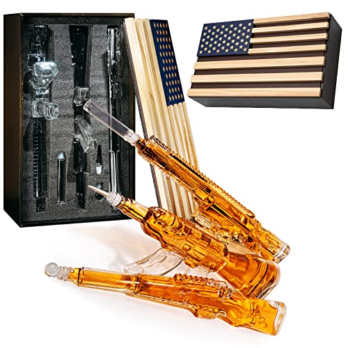 3 Gun Whiskey Decanters Set, & Rifle Gun Decanter Set 1000ml by The Wine Savant - Veteran Gifts, Home Bar, Gun Lover Gifts, TIK Tok Gun Decanter, Military Gifts Gifts for Dad