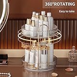 YCIA&DONE 360 Rotating Makeup Organizer and Storage for Vanity Bathroom Countertop, High Capacity Cosmetic Skincare Perfume Organizers for Dresser Lazy Susan (Clear White,2 Tiers)