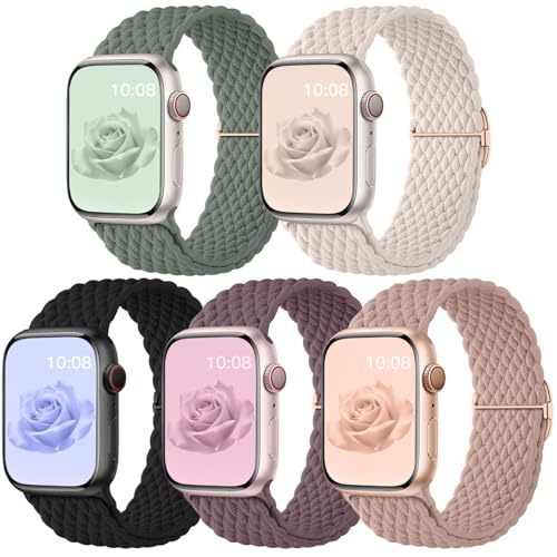 Braided Solo Loop Compatible with Apple Watch Bands for Women,Elastic Adjustable Stretchy Bands Compatible with Apple Watch Bands 44mm for women for iWatch Series 10 9 8 7 6 5 4 3 SE Ultra