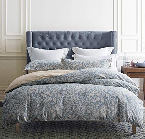 SLEEPBELLA Duvet Cover King Size, 600 Thread Count Cotton Beige & Bluish Grey Printed with Luxurious Leaves Pattern Reversible Botanical Comforter Cover Sets, Bedding Set 3Pcs (King, Beige Paisley)