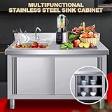 Kitchen Sink and Cabinet Utility Sink with Cabinet Outdoor Stainless Steel Sink Kitchen Sink Cabinet w/Cold and Hot Water Pipe Faucet w/Workbench & Storage Cabinet for Outdoor Indoor.