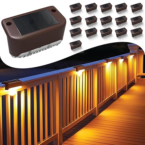 Solar Deck Lights Outdoor 16 Pack, Peel And Stick Deck Railing Lights, Long-lasting & Durable Waterproof For Outdoor Stairs, Step, Fence, Yard, Balcony, Patio, Railing, Garden & Pathway, (Warm White)