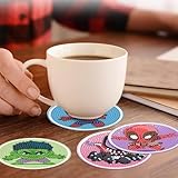 SupaDiya 8 Pcs Diamond Art Painting Coasters Kit with Holder, DIY Super Hero Diamond Art Coaster Cork Mat Kits Set of 8, Anime Cartoon Full Drill Gem Art Crafts for Adults Gift Home Decor